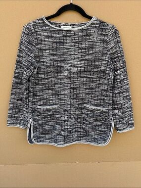 Max Studio Tweed Pullover Sweater XS Braided Knit Pocket Lightweight Minimalist